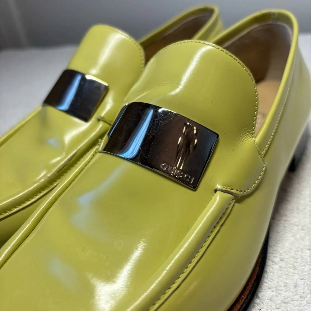 Gucci - Authentic Lime Green Leather Loafers